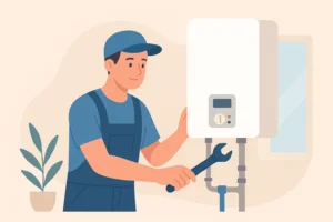 boiler being repaired by heating engineer