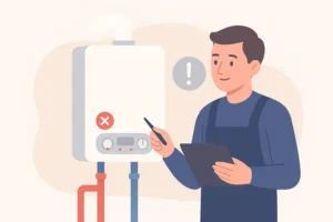heating engineer looking at ideal boiler that has an error code