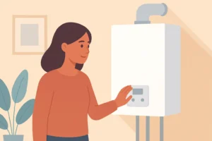 female looking at Ideal boiler in a surrey home