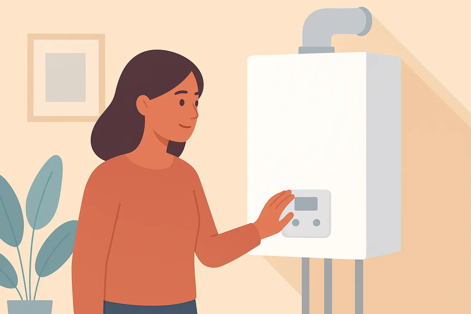 female looking at Ideal boiler in a surrey home